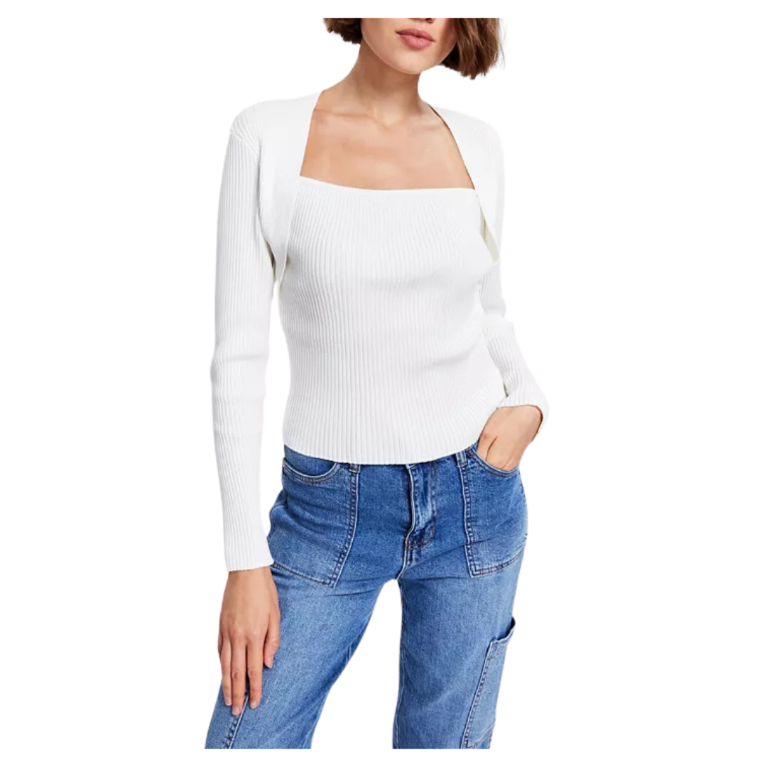 And Now This Women's Shrug Rib-Knit Long-Sleeve Sweater