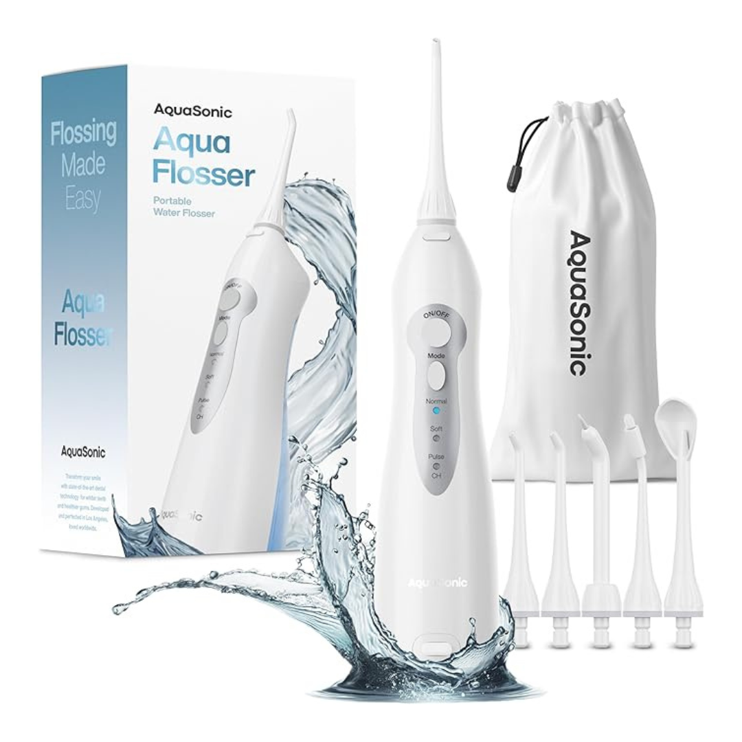 Aquasonic White Water Flosser With 5 Tips & Travel Pouch (Various)