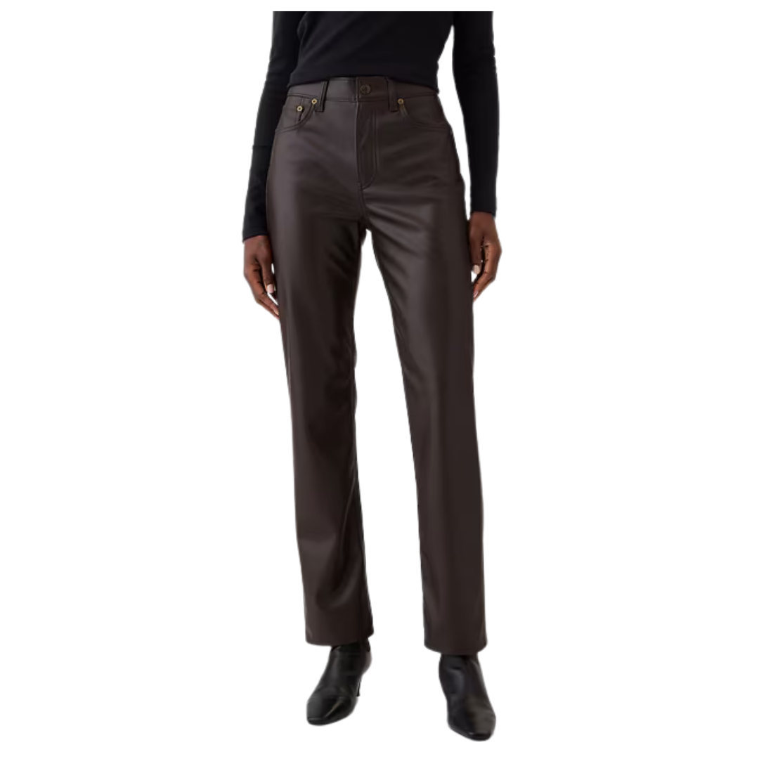 GAP Women's High Rise Recycled Vegan Leather 90s Straight Pants
