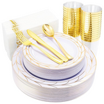 175-Pc Disposable Gold Plastic Party Plates & Silverware Set