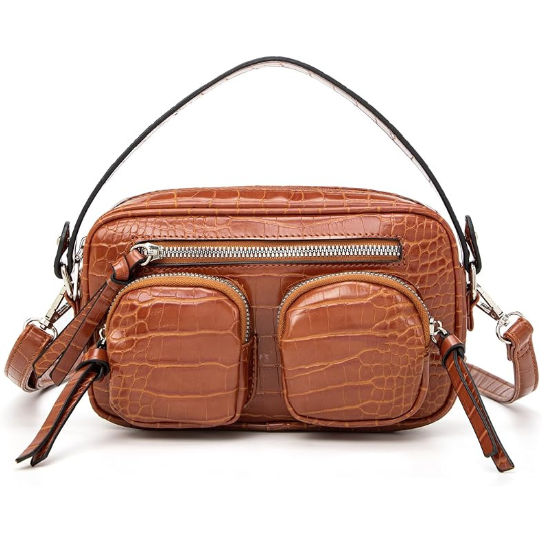 Women's Crocodile Pattern Small Leather Camera Crossbody Bags