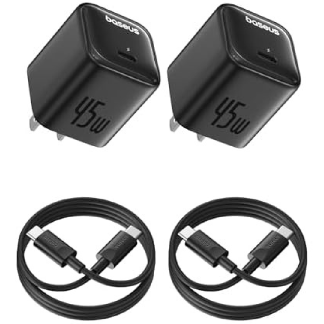 2-Pack Baseus 45W USB-C GaN6 Fast Wall Charger w/USB-C Cables