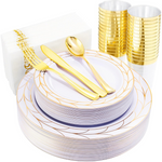 175-Pc Disposable Gold Plastic Party Plates & Silverware Set