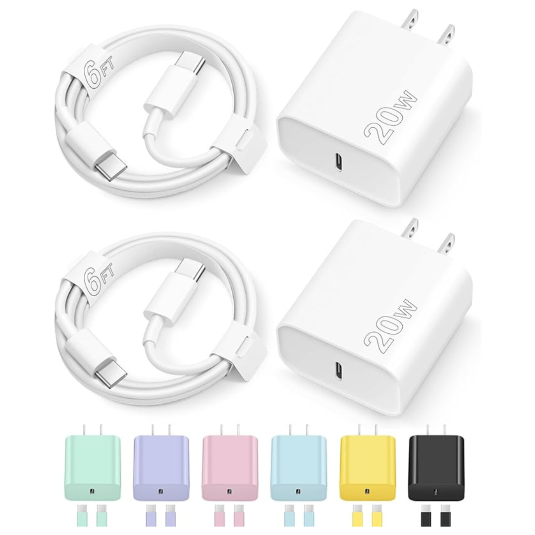 2-Pack 20W USB-C Wall Charger Adapter with Lightning Cables
