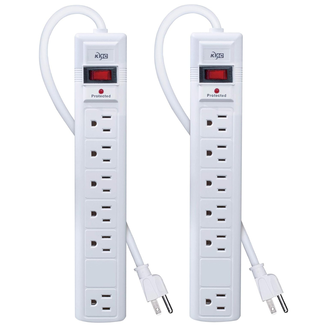 2-Pack 6-Outlet 6-Ft Cord 1200 Joules Power Strip Surge Protector