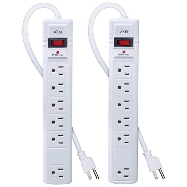 2-Pack 6-Outlet 6-Ft Cord 1200 Joules Power Strip Surge Protector