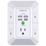 3-Sided 5-Outlet 1680J Surge Protector Power Strip w/4 USB Charging Ports