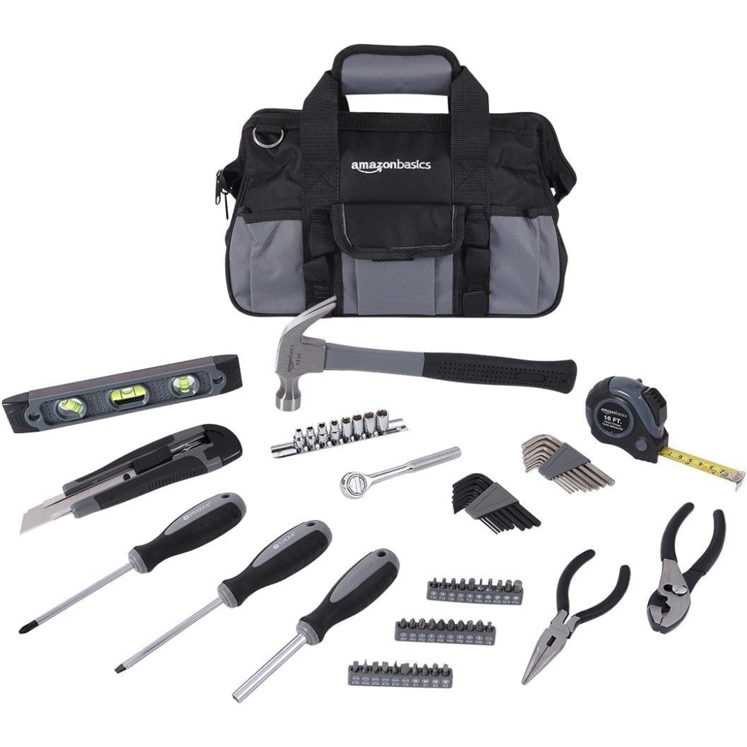 Amazon Basics 65-Piece Home Basic Repair Tool Kit w/ Bag