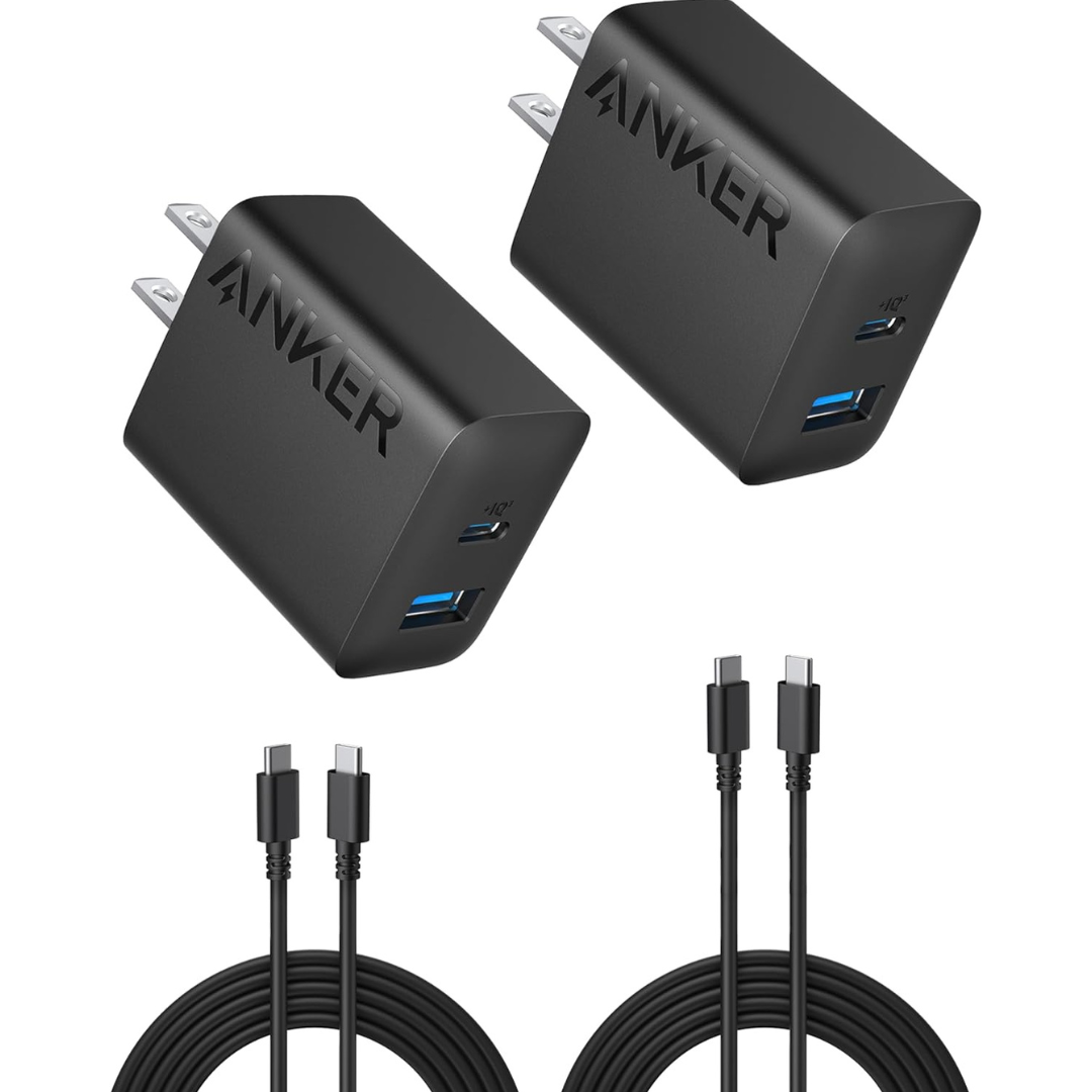 2-Pack Anker 20W 2-Port USB Wall Chargers w/ 2-Pack 5' USB-C Cables