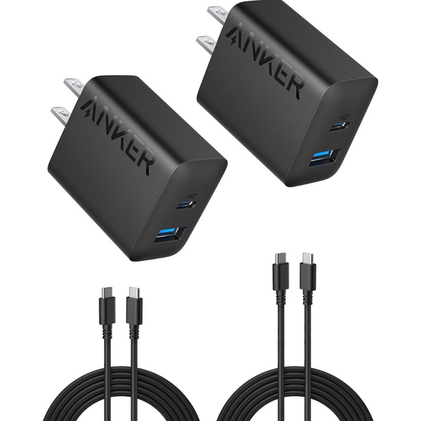 2-Pack Anker 20W 2-Port USB Wall Chargers w/ 2-Pack 5' USB-C Cables