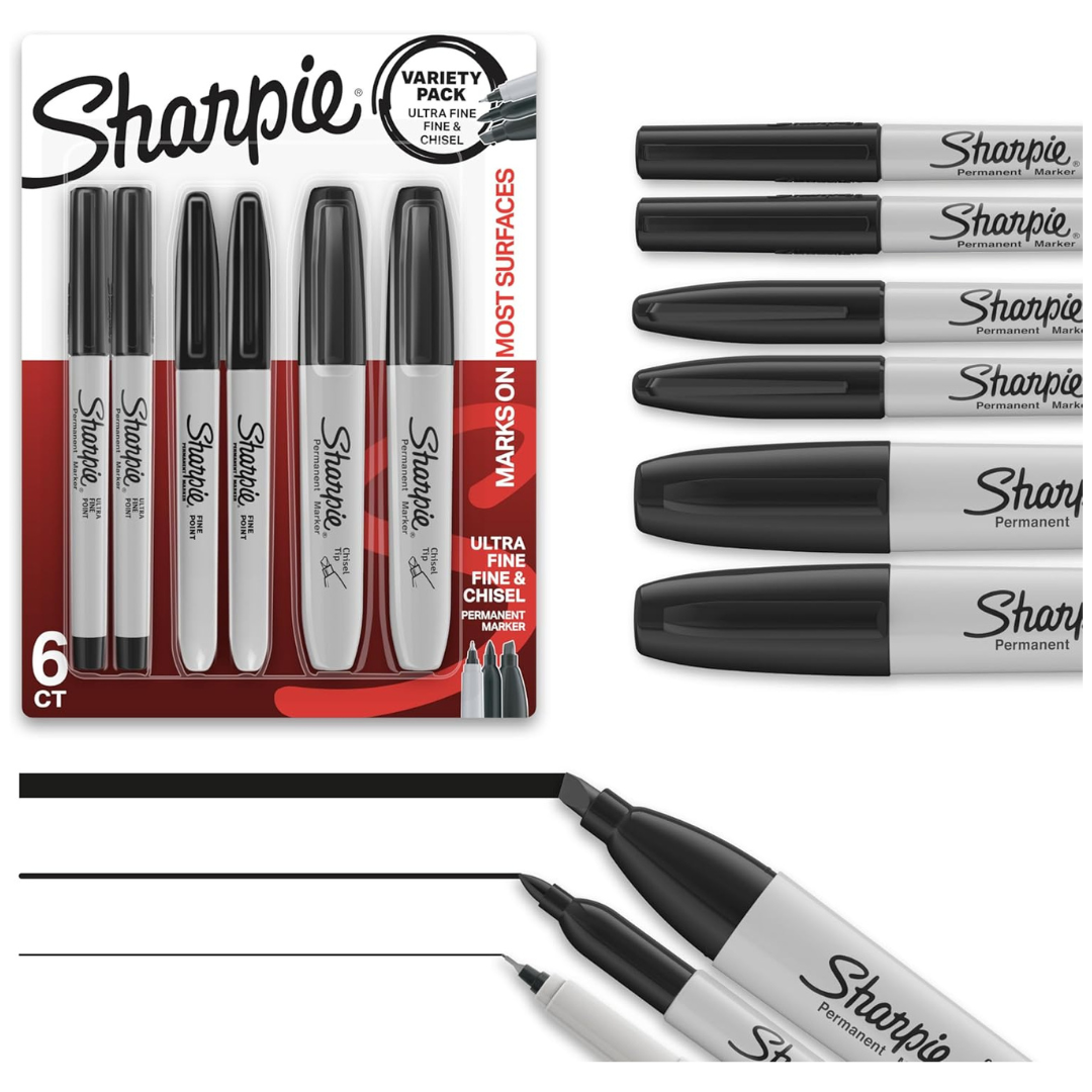 6-Count Sharpie Fine/Ultra-Fine/Chisel-Point Permanent Markers