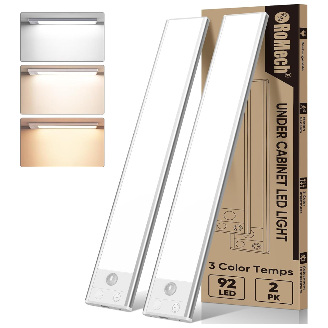 2-Pack 11.8" Rechargeable Motion Sensor Under Cabinet Lights