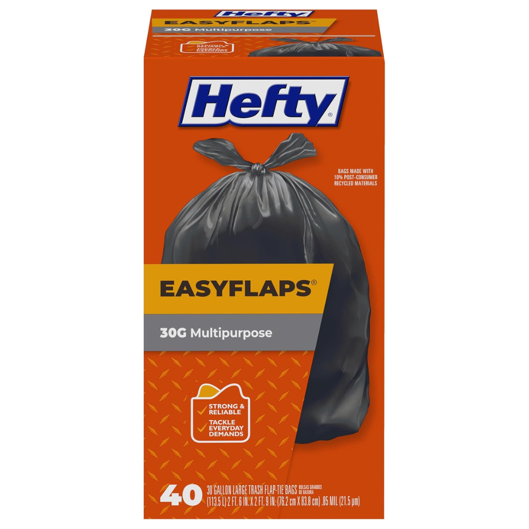 40-Count Hefty Easy Flaps Multipurpose Large Trash Bags, 30 Gallon