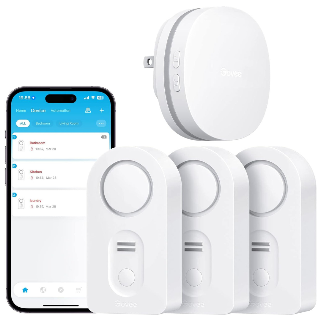 3-Pack Govee WiFi Water Sensors & Gateway With 100dB Alarm & App Alerts