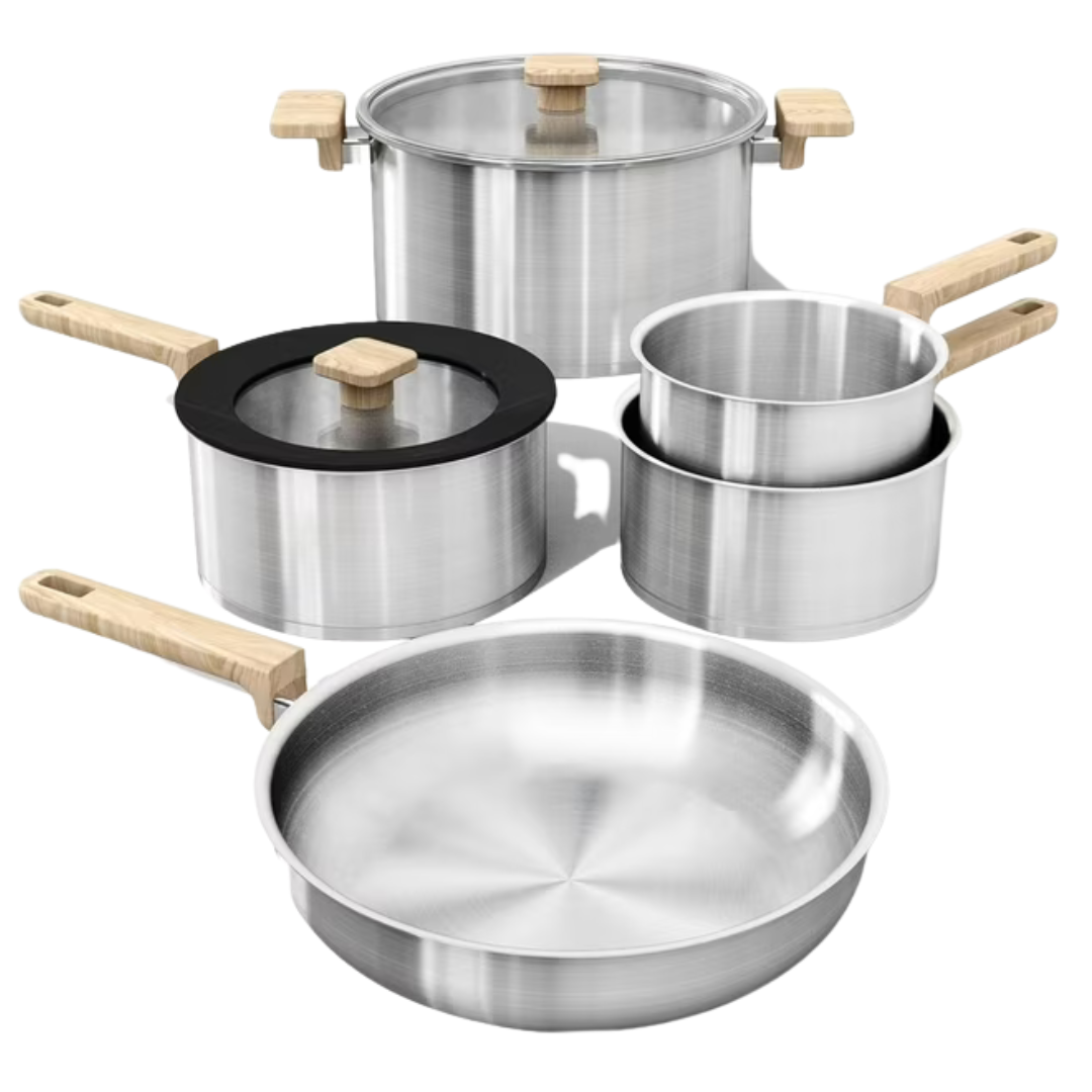 7-Piece Carote Stainless Steel Cookware Pots & Pans Set W/ Glass Lids