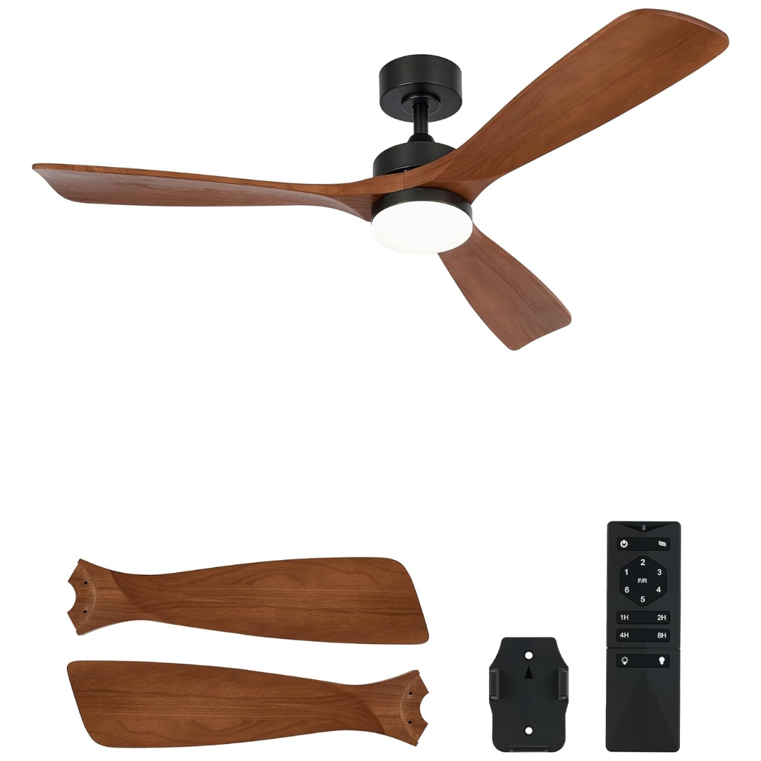 VONLUCE 52" Wood Ceiling Fan With Lights, 6 Speeds, Noiseless