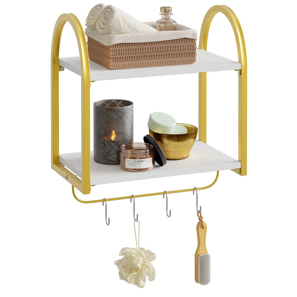 Bestier 16" Floating 2-Tier Wall Shelf With Towel Rack (2 Colors)