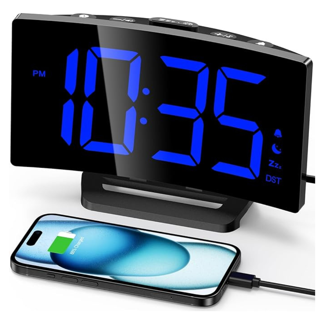 Goloza LED Digital Alarm Clock With Modern Curved Design