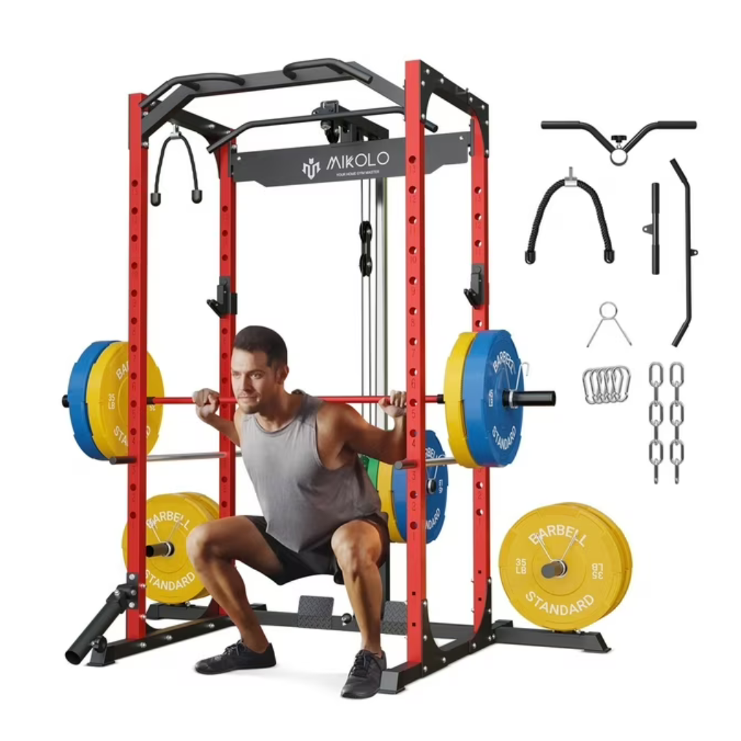 Mikolo 1200LBS Capacity Power Rack Cage With LAT Pulldown System