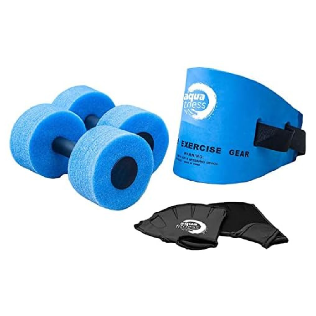6-Piece Aqua Swim Belt, Gloves & Dumbbells Fitness Combo Set