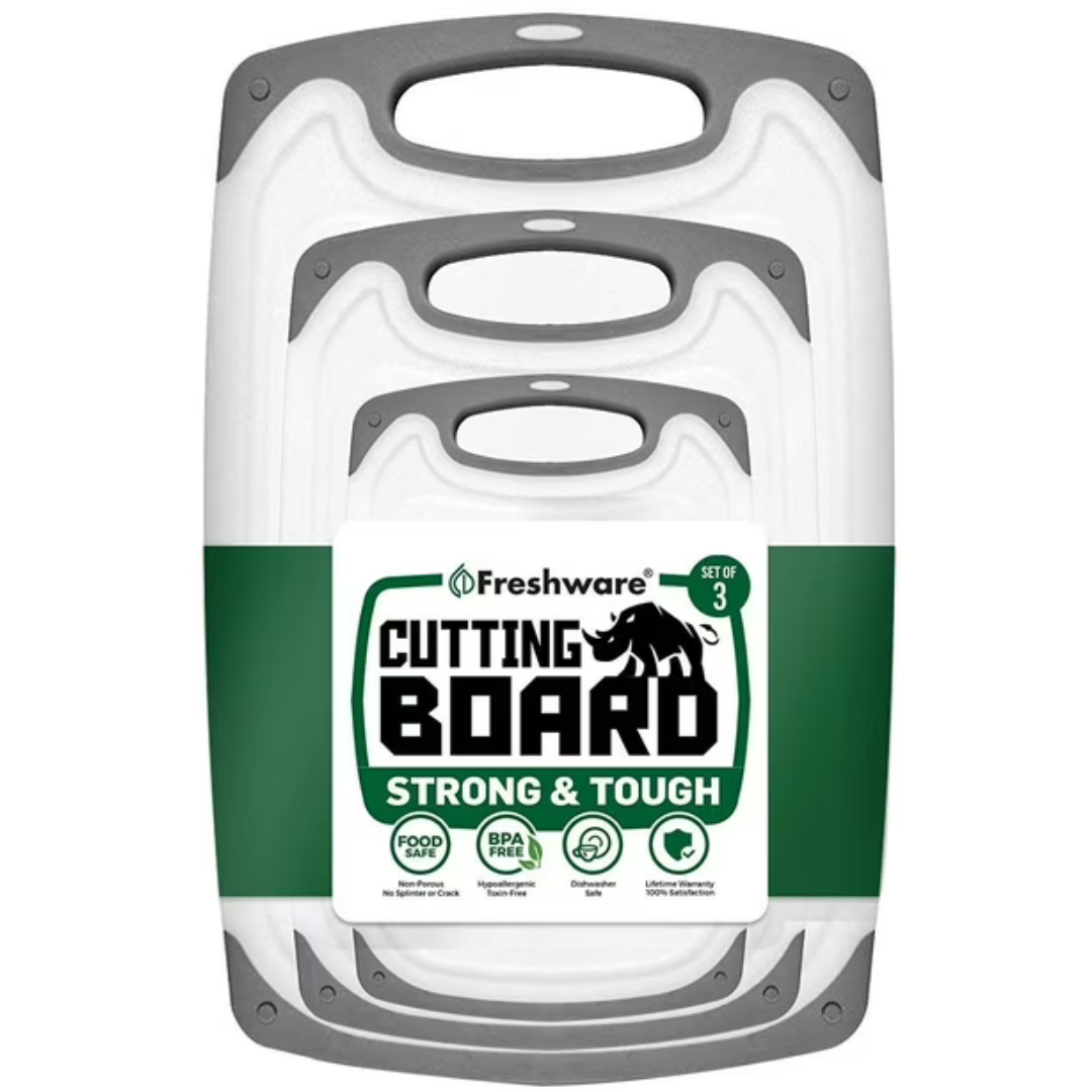 3-Piece Freshware Cutting Board Set W/ Juice Grooves & Easy-Grip Handles