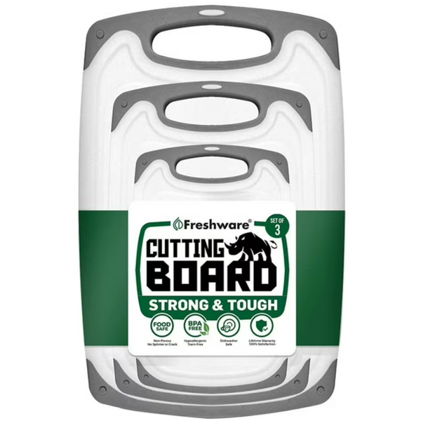 3-Piece Freshware Cutting Board Set W/ Juice Grooves & Easy-Grip Handles