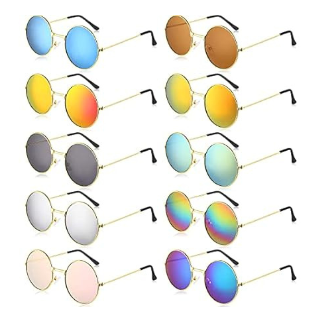 10-Pairs Round Hippie Colored Sunglasses