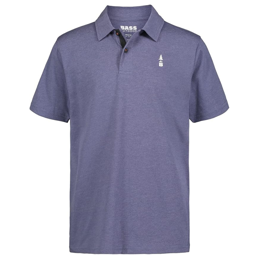 Bass Outdoor Boys Short Sleeve Solid Polo (Blue Indigo Heather)