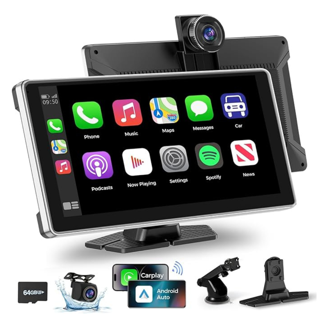 9" Portable Wireless Carplay With 4K Dash Cam