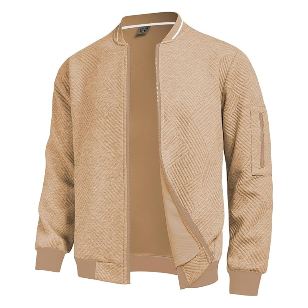 Men's Textured Casual Varsity Lightweight Bomber Jacket