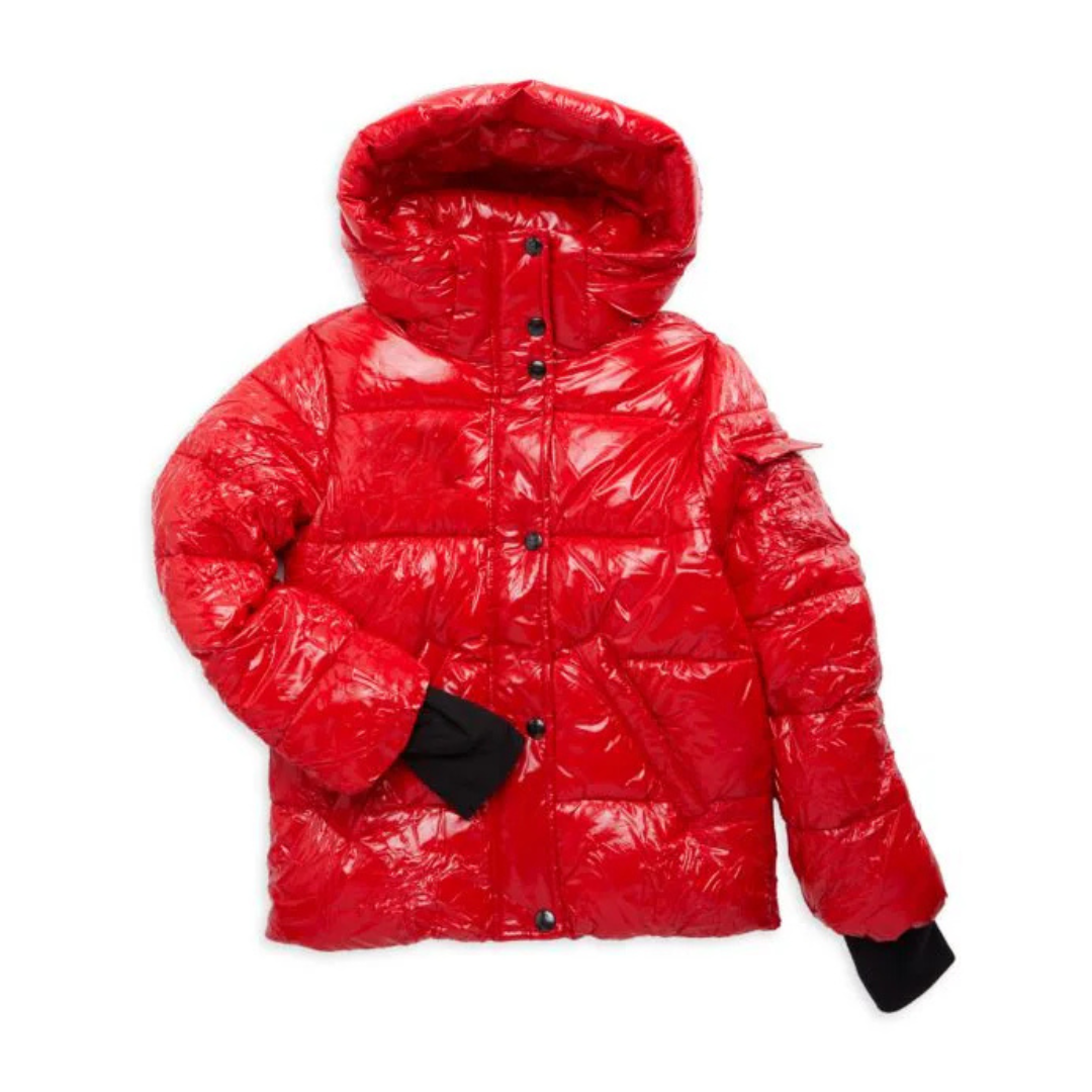 S13 Little Girl's High Shine Puffer Jacket in Red