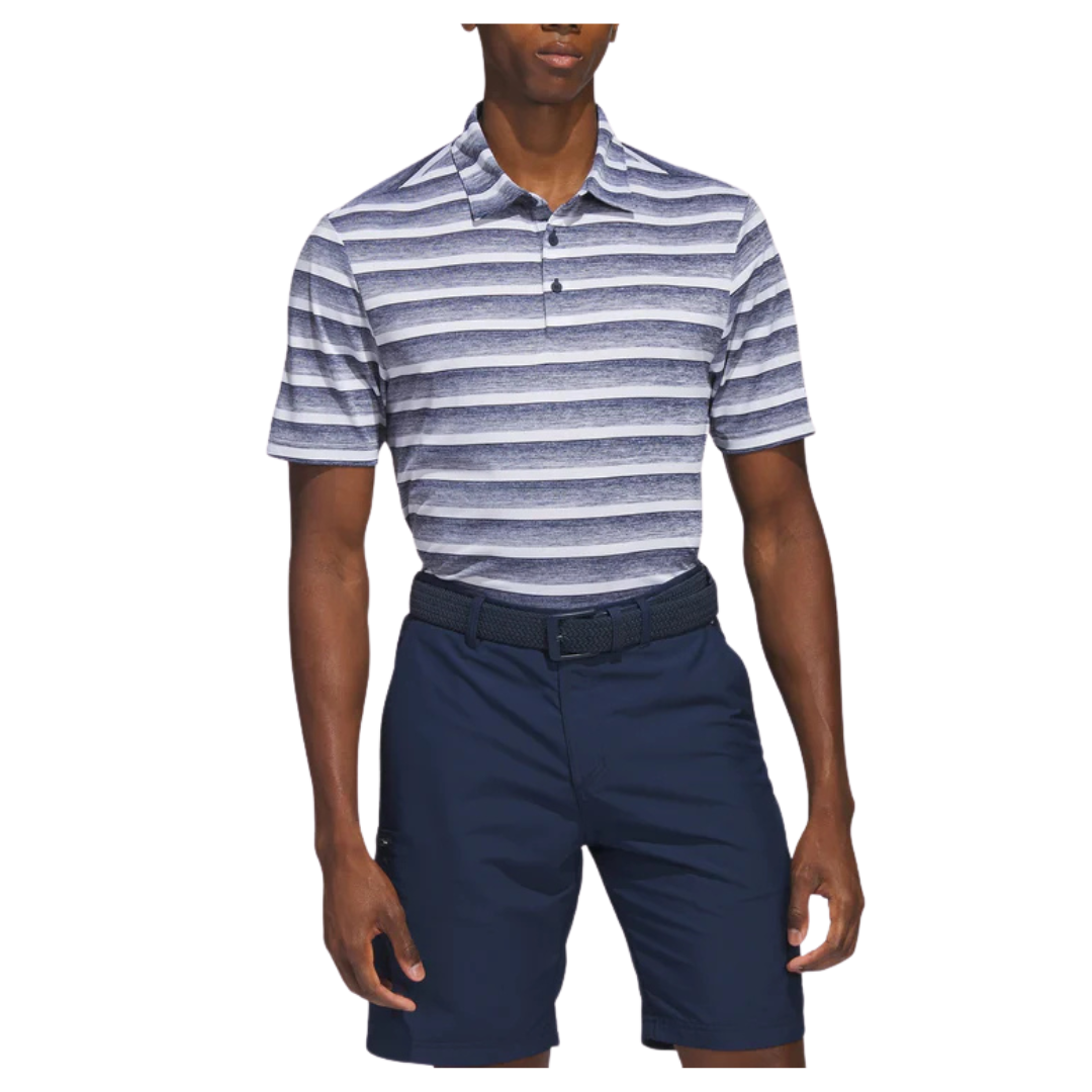 Men's Adidas Golf Two Color Stripe Polo (Collegiate Navy & White)