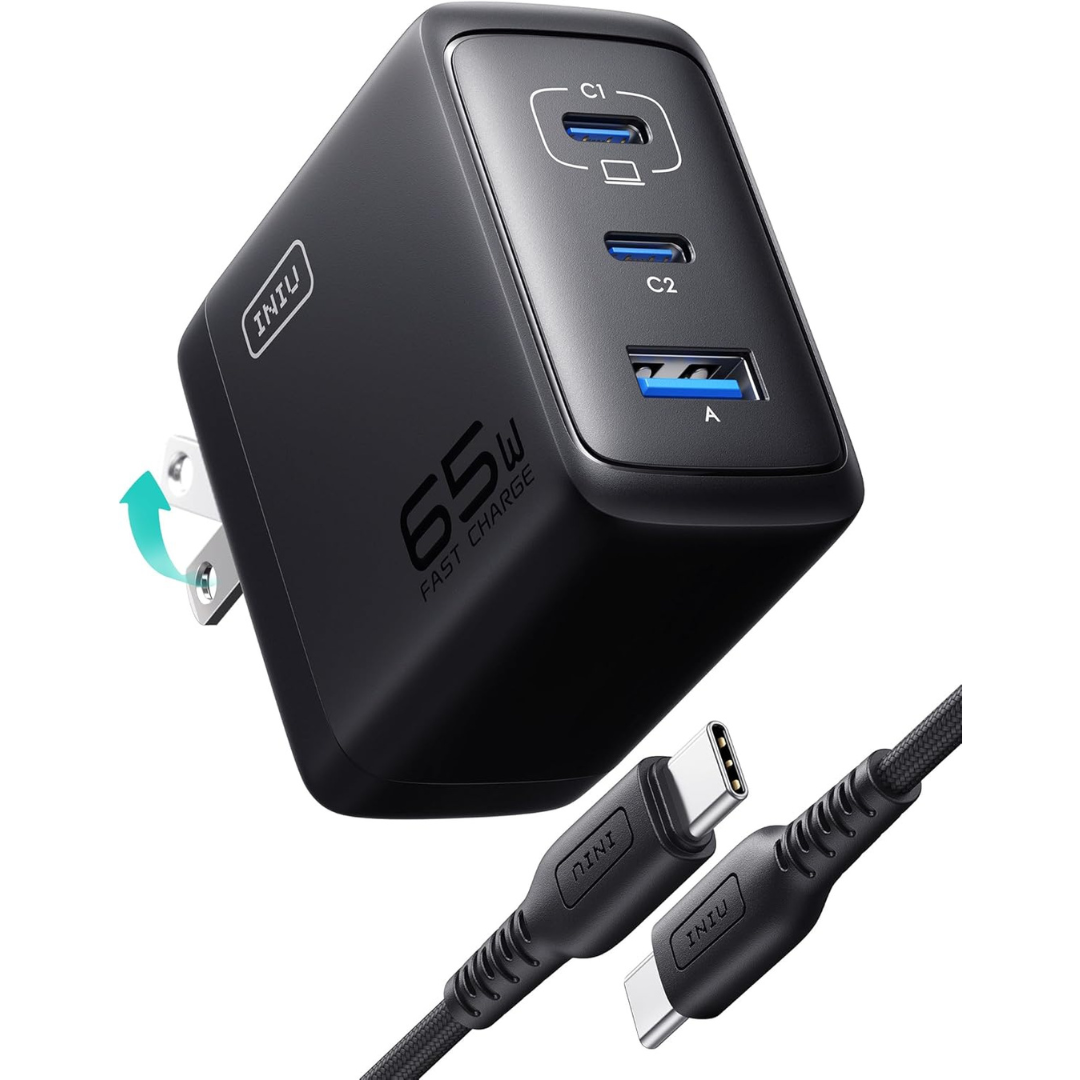 INIU 65W Fast Charging 3-Port USB-C Wall Charger Block