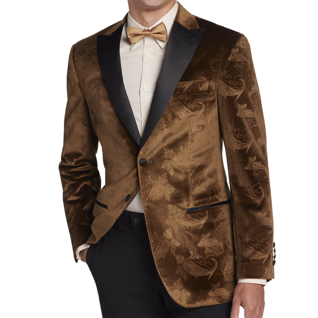 Egara Slim Fit Embossed Velvet Paisley Dinner Jacket (3 Colors)