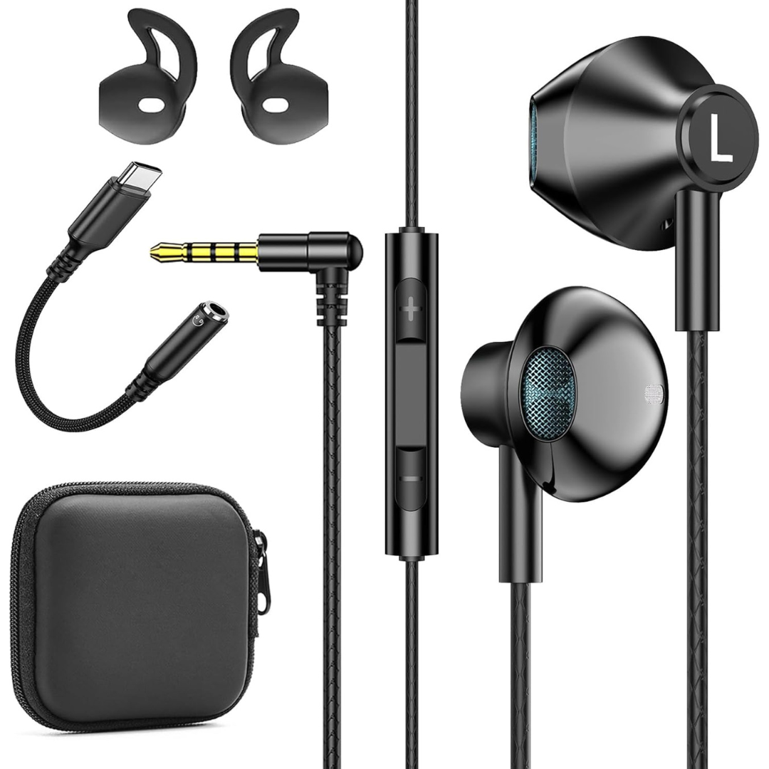 Black Wired Earbuds with Mic in-Ear Earphones