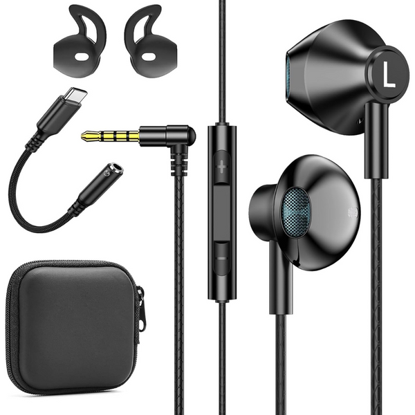 Black Wired Earbuds with Mic in-Ear Earphones