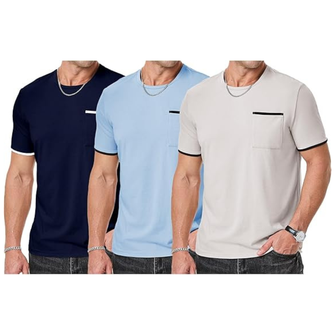 3 Pack Men's Cotton Crewneck Moisture Wicking T-Shirts
