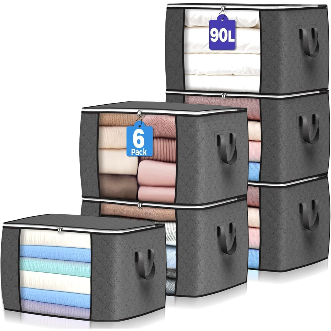 6-Pack 90L Foldable Clothes Organizers Storage Bags