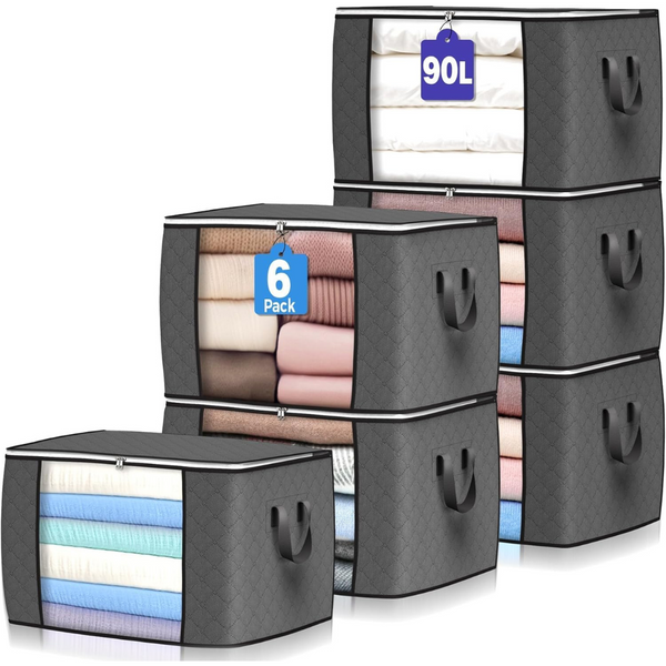 6-Pack 90L Foldable Clothes Organizers Storage Bags