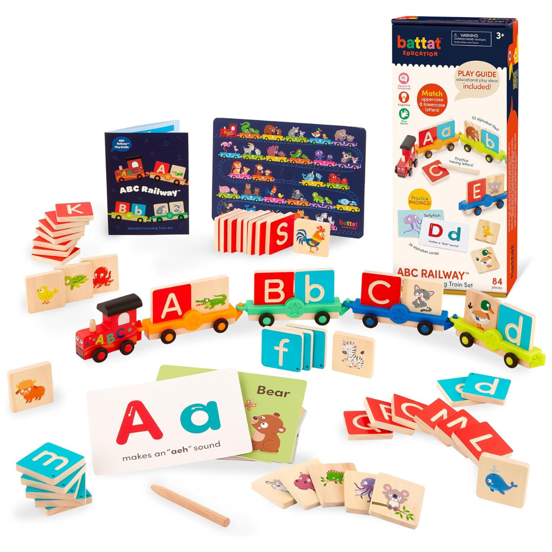 Battat Wooden Alphabet Train Set ABC Letter Train Toy (84 Pieces)