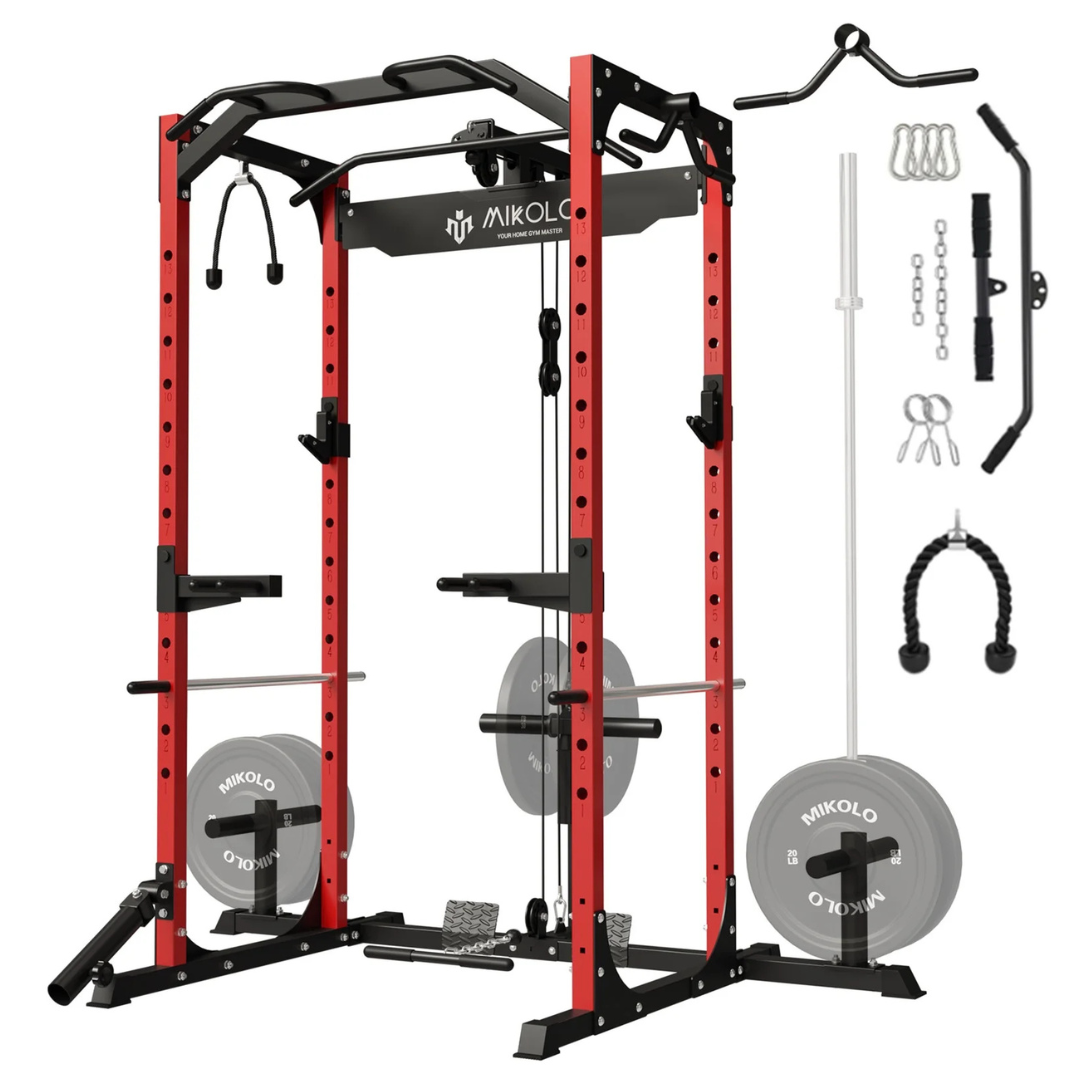 Mikolo 1200LBS Capacity Power Rack Cage With LAT Pulldown System