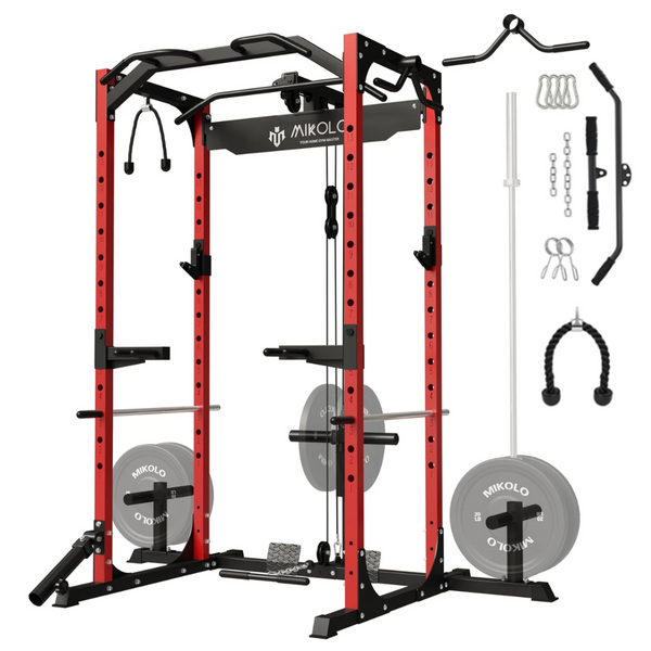 Mikolo 1200LBS Capacity Power Rack Cage With LAT Pulldown System