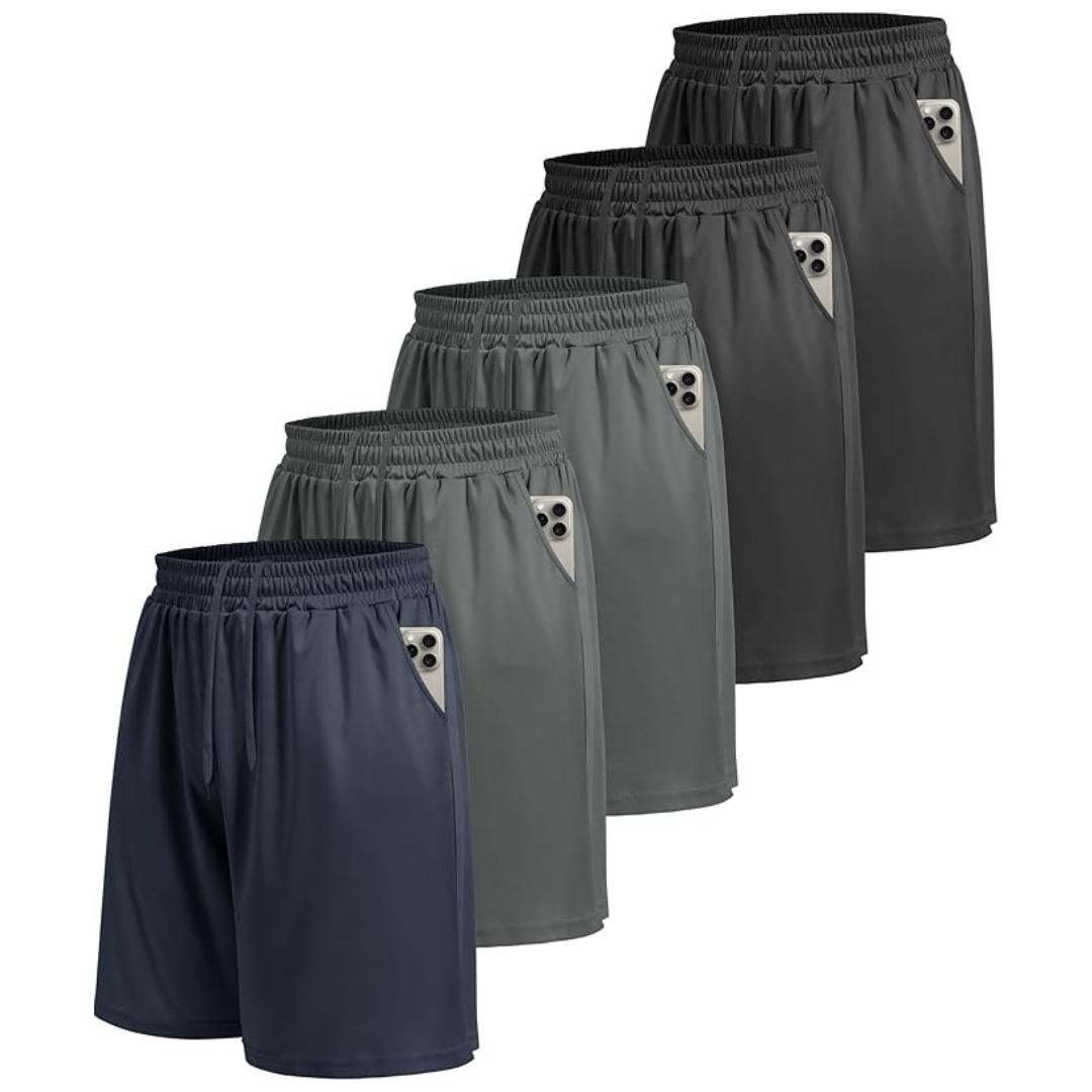 5-Pack Men's Quick Dry Gym Shorts With Pockets