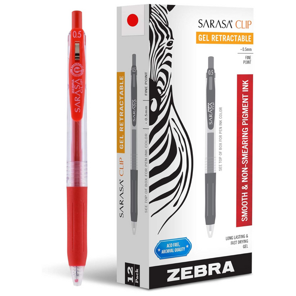 12-Count Zebra Sarasa Clip Retractable Fine Point 0.5mm Gel Pen