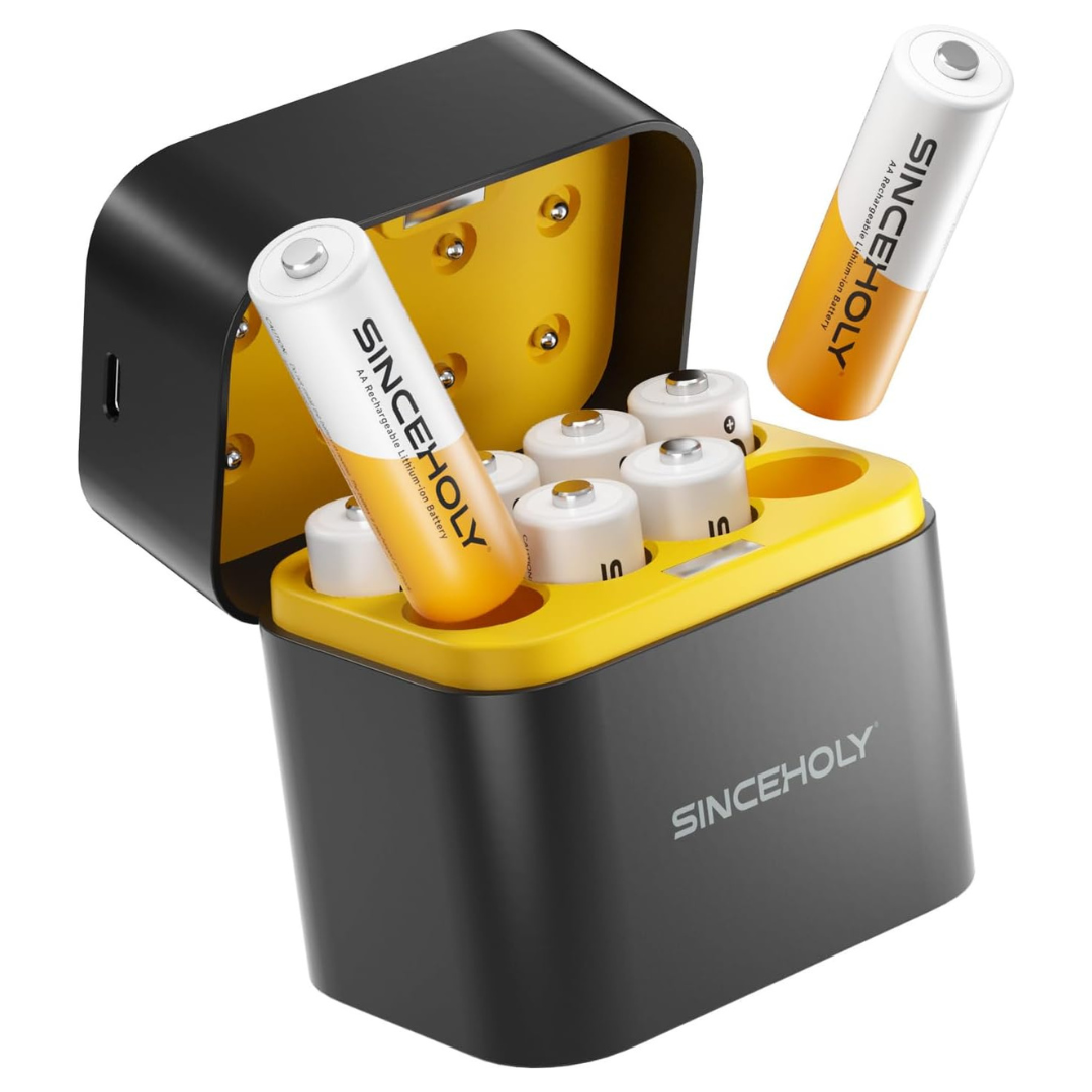 8-Pack 3000mWh Rechargeable Lithium AA Batteries With Fast Charger
