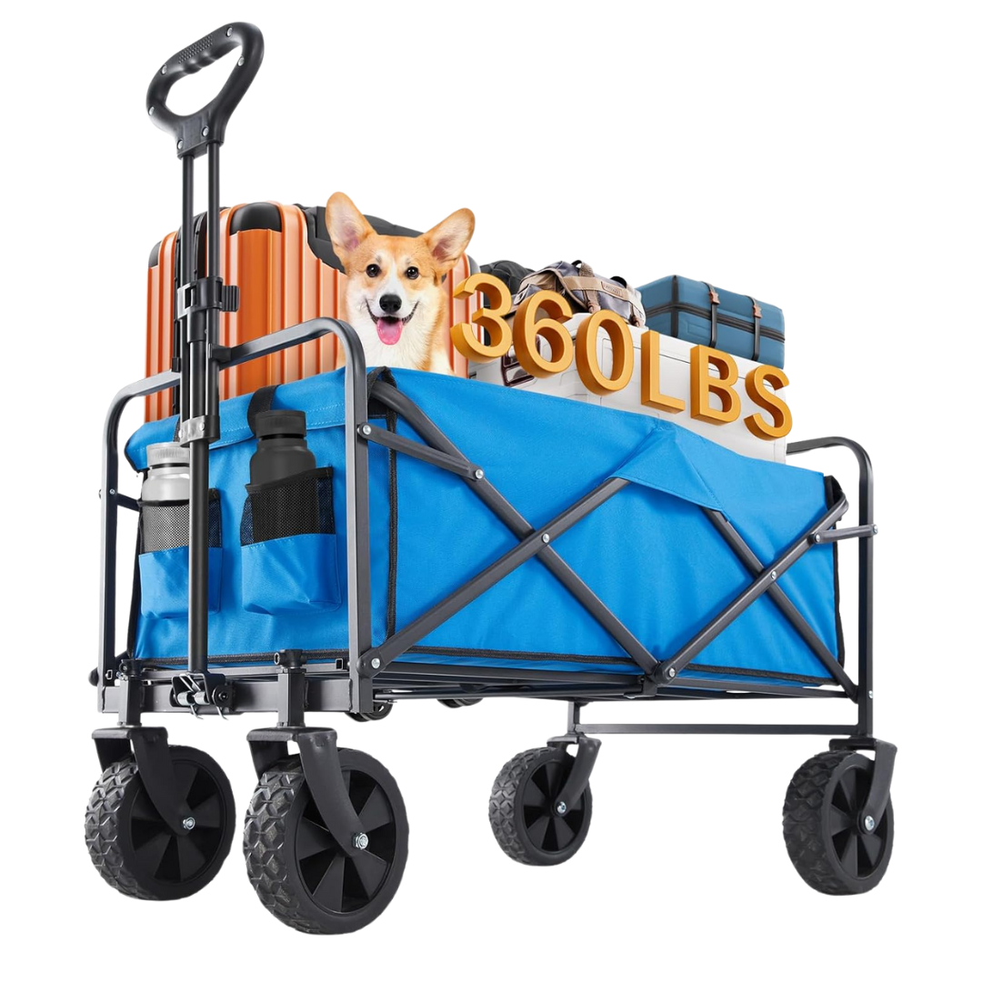 Sweetcrispy 120L 30" Collapsible Foldable Wagon Cart (Blue, 220lbs Max Weight)