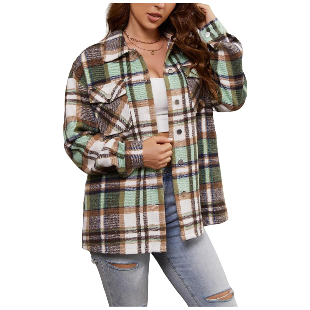 Women's Corduroy Long Sleeve Flannel Plaid Shacket (Various)