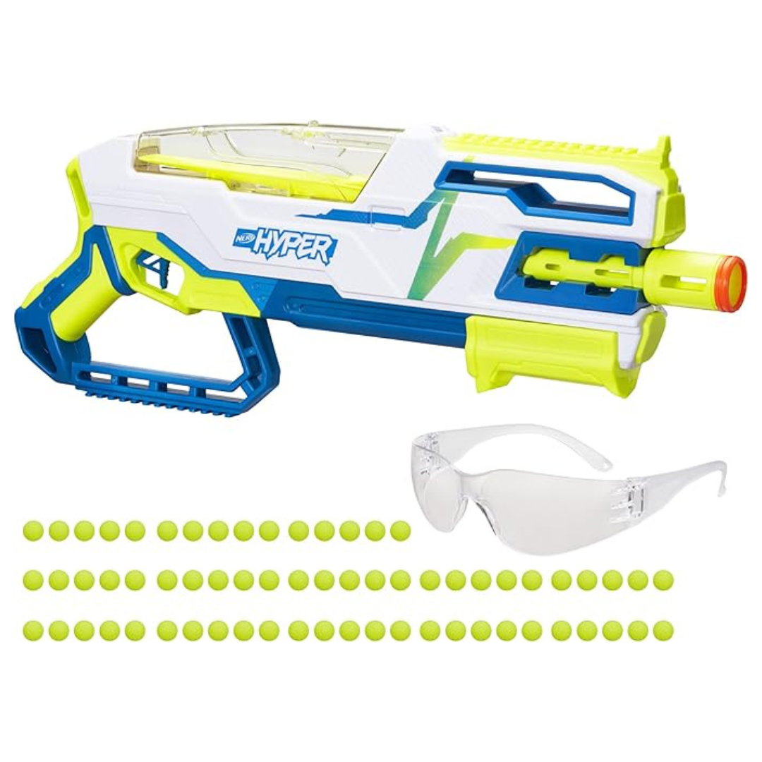 Nerf Hyper Siege-50 Pump-Action Blaster with 65 Rounds & Safety Glasses