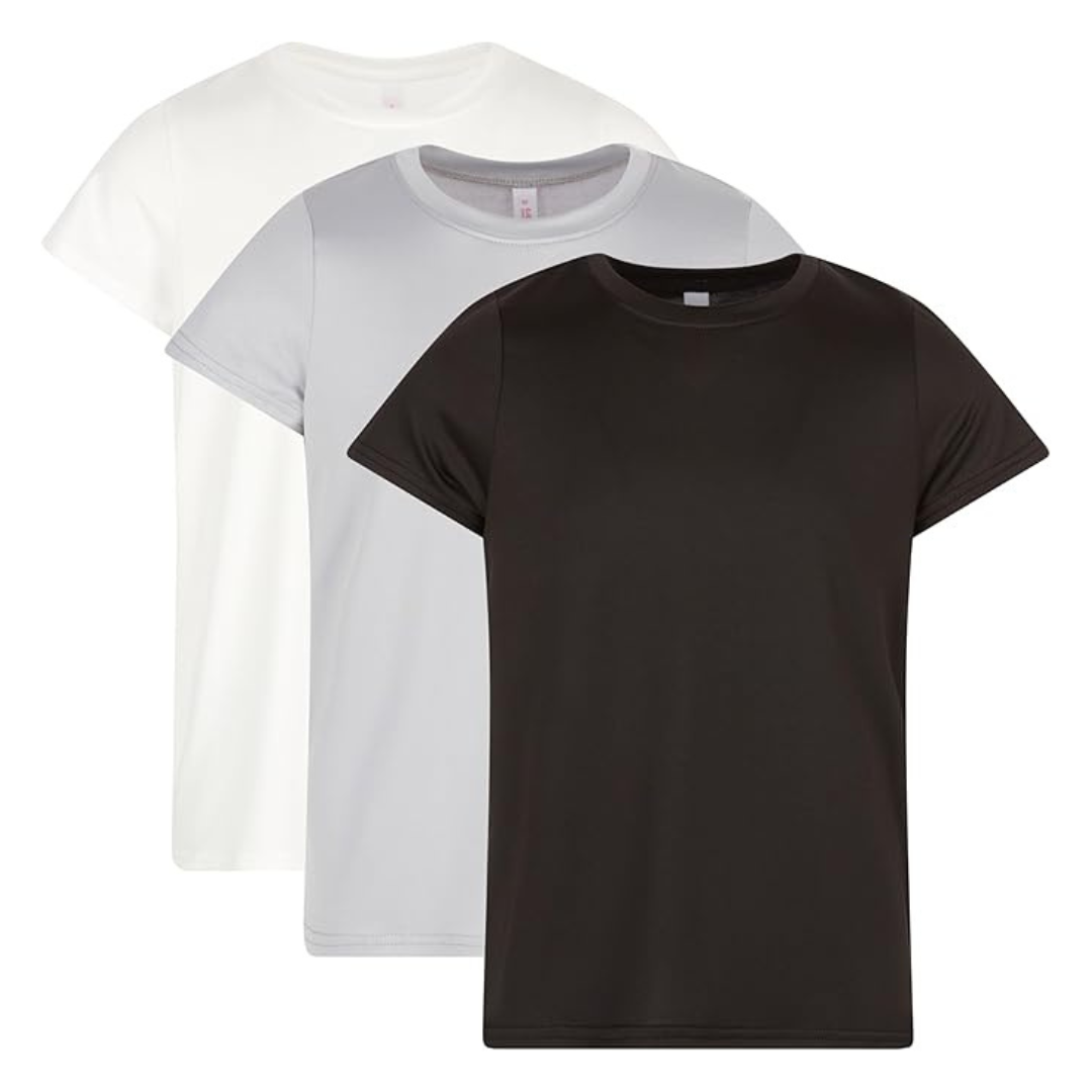 3-Pack Girl's Athletic Crewneck Short Sleeve Active Top