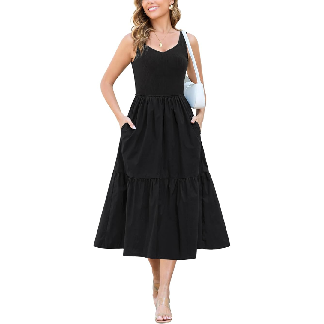 Women's Summer Sleeveless Sweetheart Neck Midi Dress